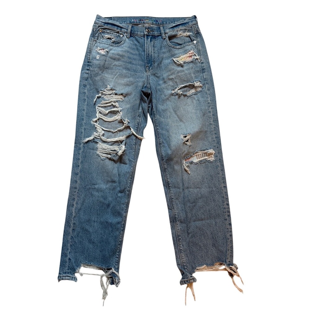 American Eagle Distressed 90s Straight Jeans 10S Rainbow Accents